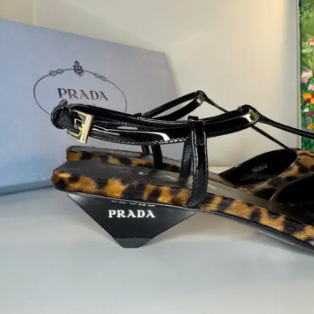 Prada Leopard Print T-Strap Ballerina Pumps - Picture 3 of 6